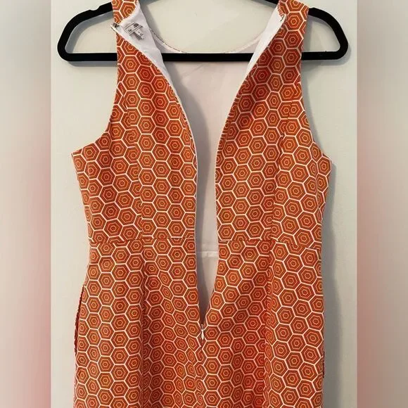 Gap, Orange and White, Geometric Patterned, Sleeveless Midi Dress, Size 6 - Picture 5 of 10